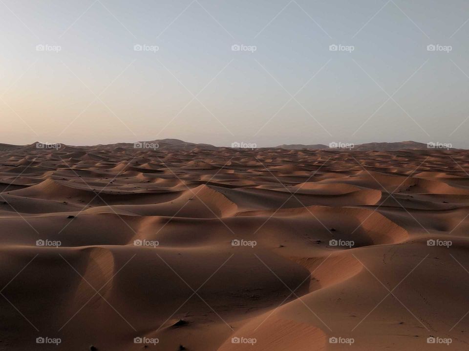 Sand Dunes of the Sahara Desert in Morocco at Dawn (Dusk) Just Before Sunrise (Sunset) - Looks like a Different Planet (Mars)