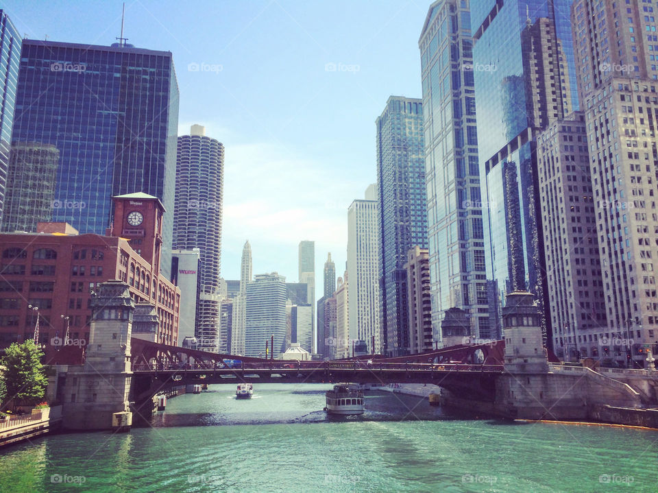 Chicago water taxi and river