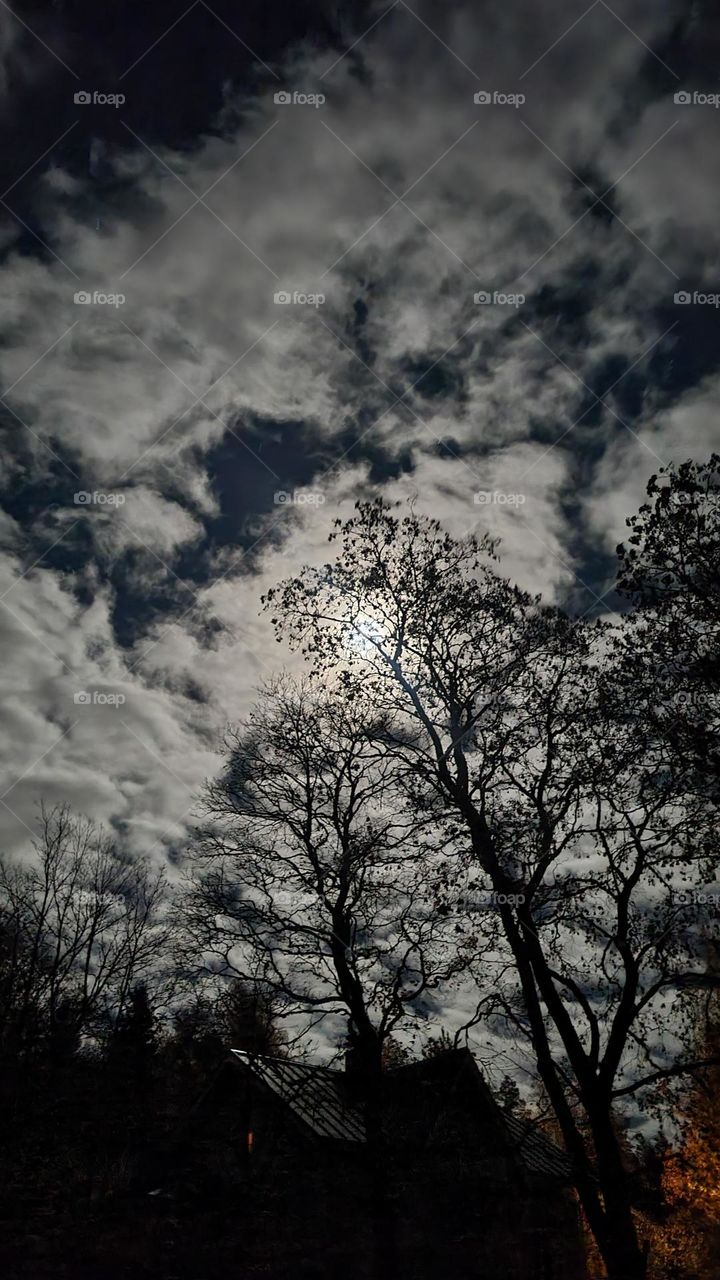 Full moon in cloudy sky