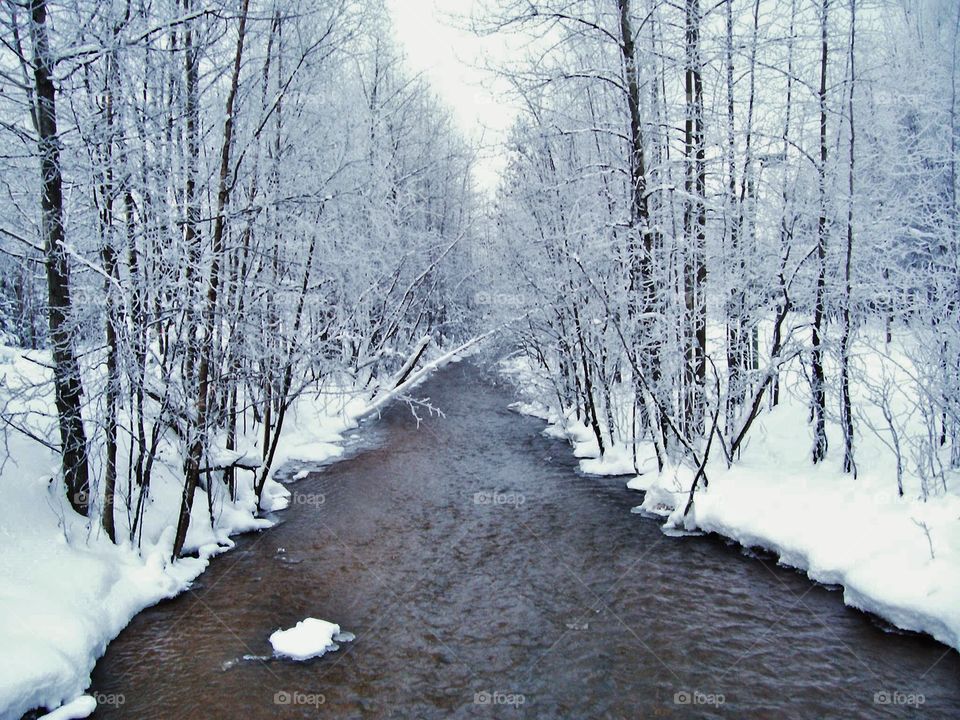 Water flowing in winter