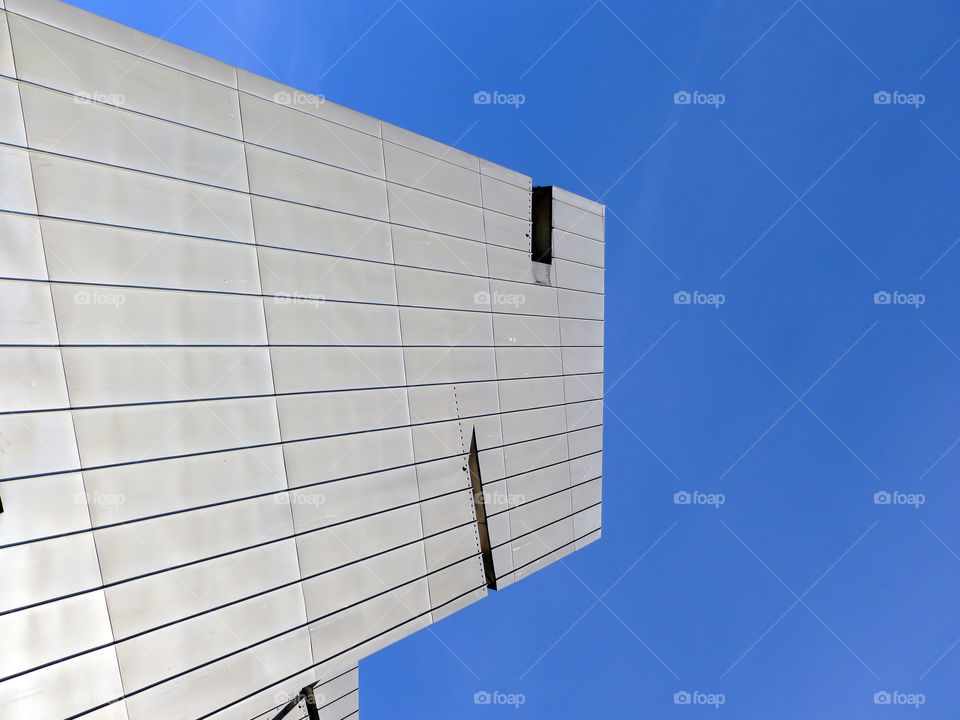 Low angle view of building exterior of the Jewish Museum Berlin against clear sky.