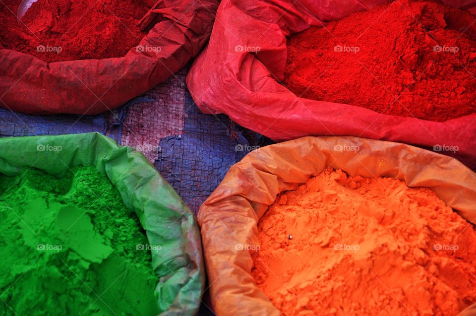 Colorful powders in the bags