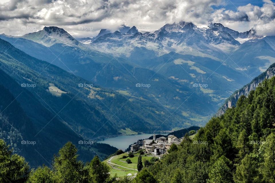 mountain village, swiss alps.
