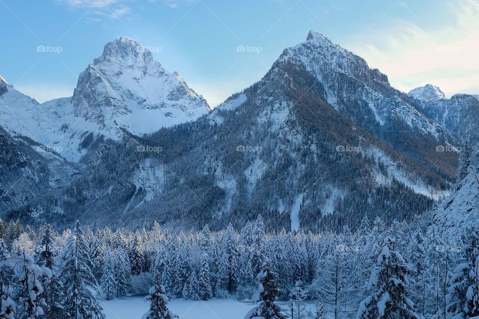 Snow landscape in the mountains in winter