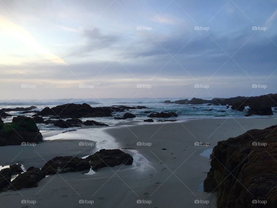Scenic view of beach during sunset