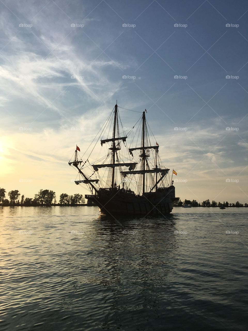 Ship at sunset 