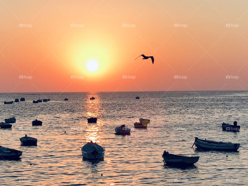 Romantic sunset in Cadiz Spain 