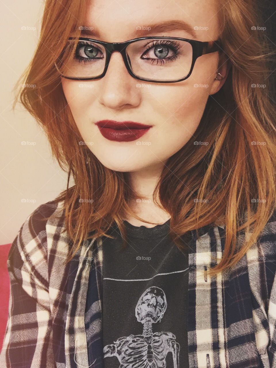 Redhead girl with makeup and glassss