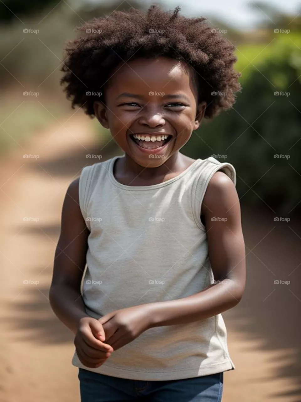 An African child laughs hysterically