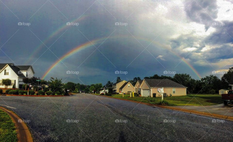 Double rainbow . Taken from my driveway after a crazy storm in south Carolina 