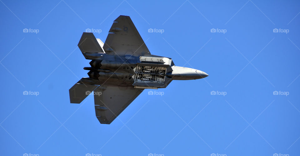 F-22A Raptor inflight with bomb bay doors open