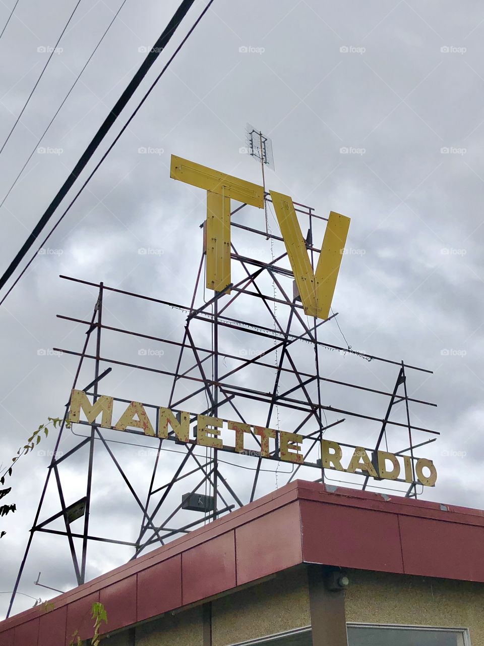 TV Radio Signal Station Retro Rooftop Sign