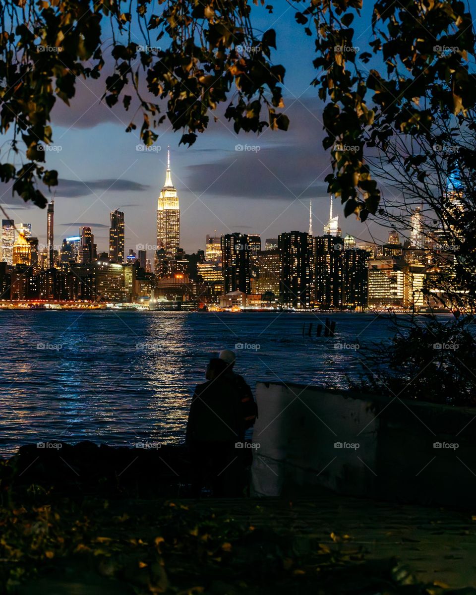 Twinkling lights Manhattan skyline 