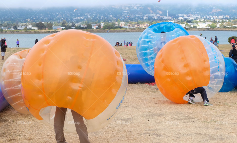 Unique sport, bouncing bubble balls