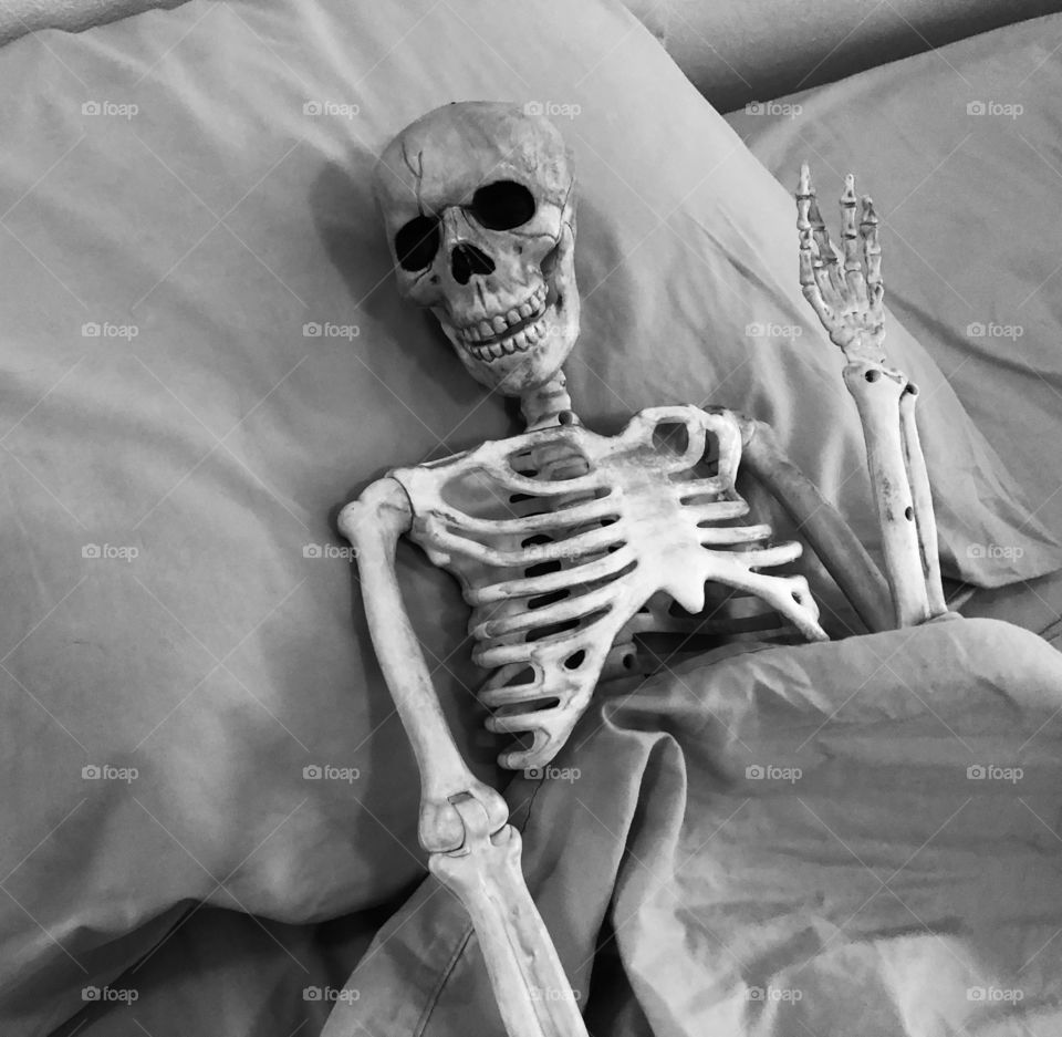Skeleton in bed