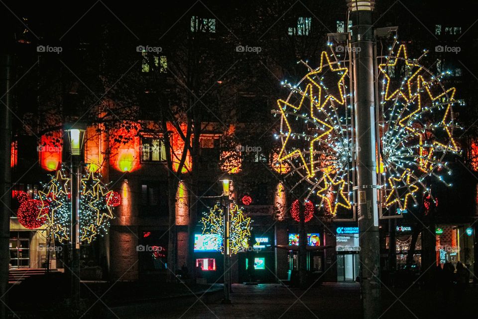 A street lamps decorated for Christmas holidays