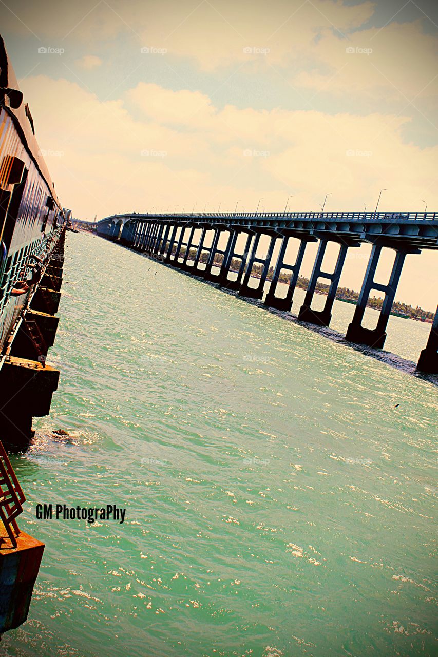 Pride Of South India ...100Years Strong HISTORICAL Bridge. #PAMBAN BRIDGE ,700D click ...Landscape try while in travel through train.. Beautiful View that's y I tried to get t through my ViewFinder.hOpe I got t well enough.Its always cool when u look out the sea while in travel..