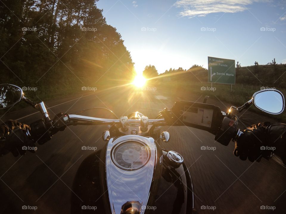 Sunrising on motocycle