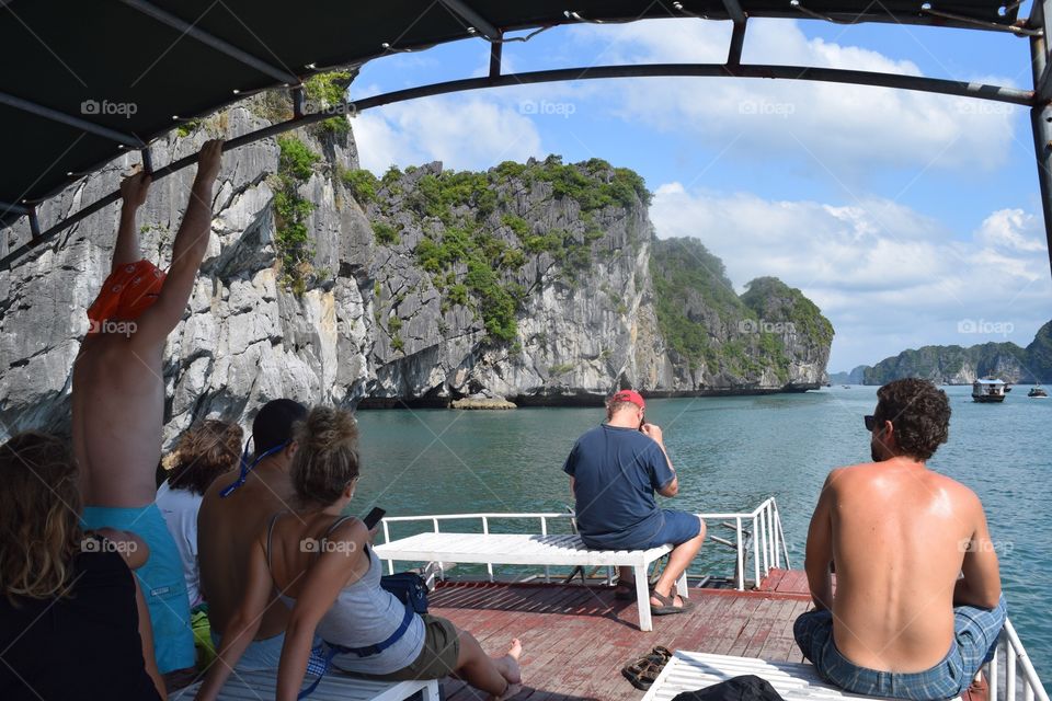 Enjoying the views from the top deck of our boat 