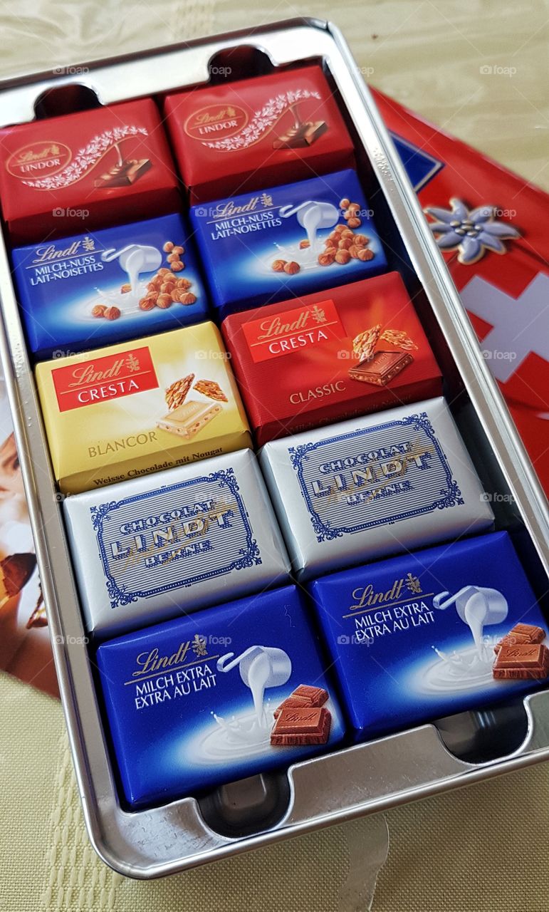 lindt swiss chocolates in a can