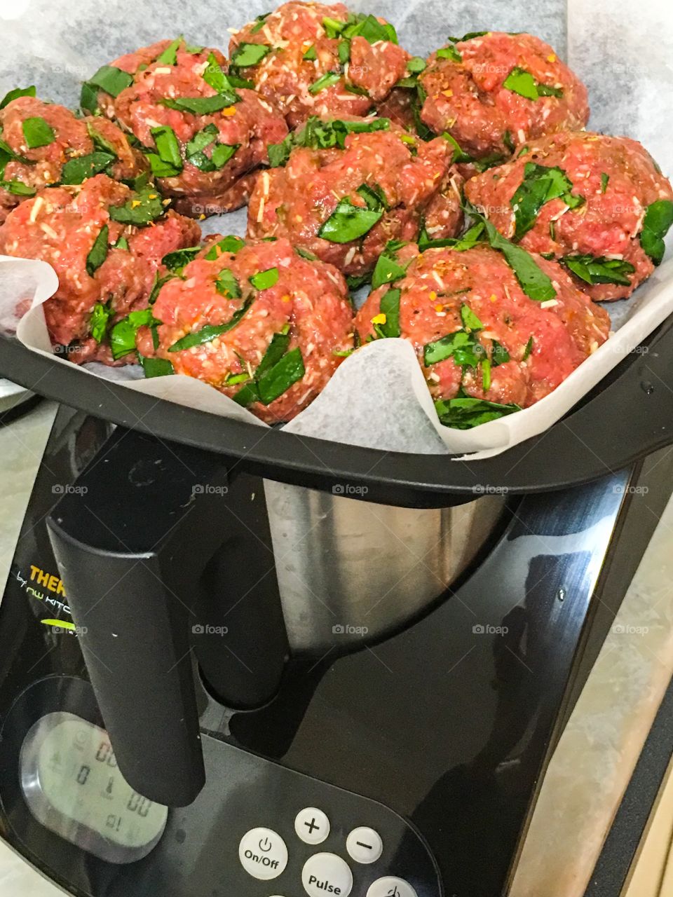 Newest trend in he kitchen is thermo cooking. The machine is a food processor cooker steamer all in one, and I would t be without it. Here with the steamer attachment cooking Italian meatballs