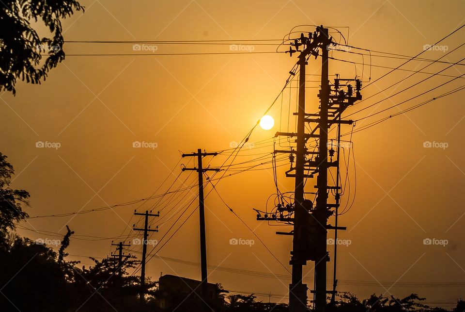 Electric pylon at sunset