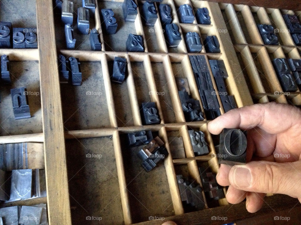 Letterpress metal type in a case