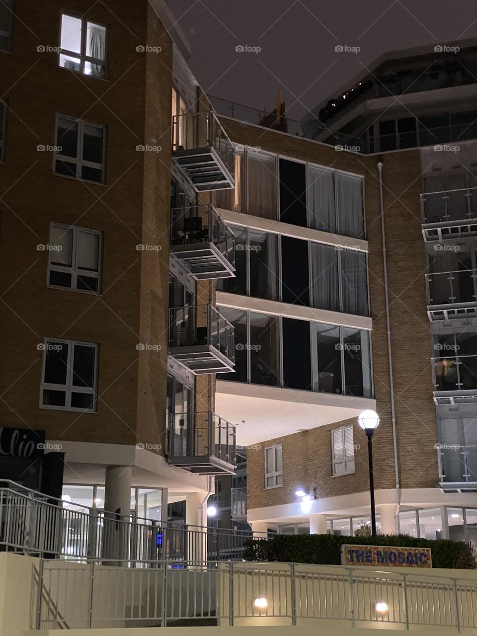 View of building with illuminated window