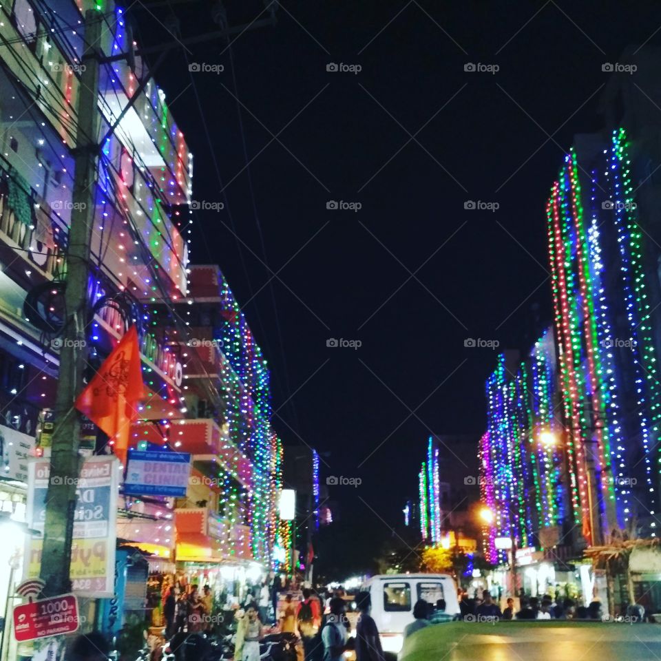 Indian streets under festival lights