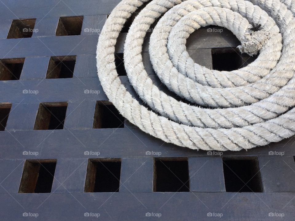 Coil of rope on the ship deck