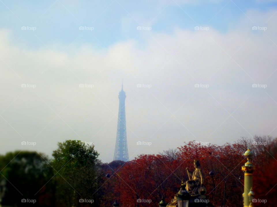 Eiffel Tower in the distance in the Fall.