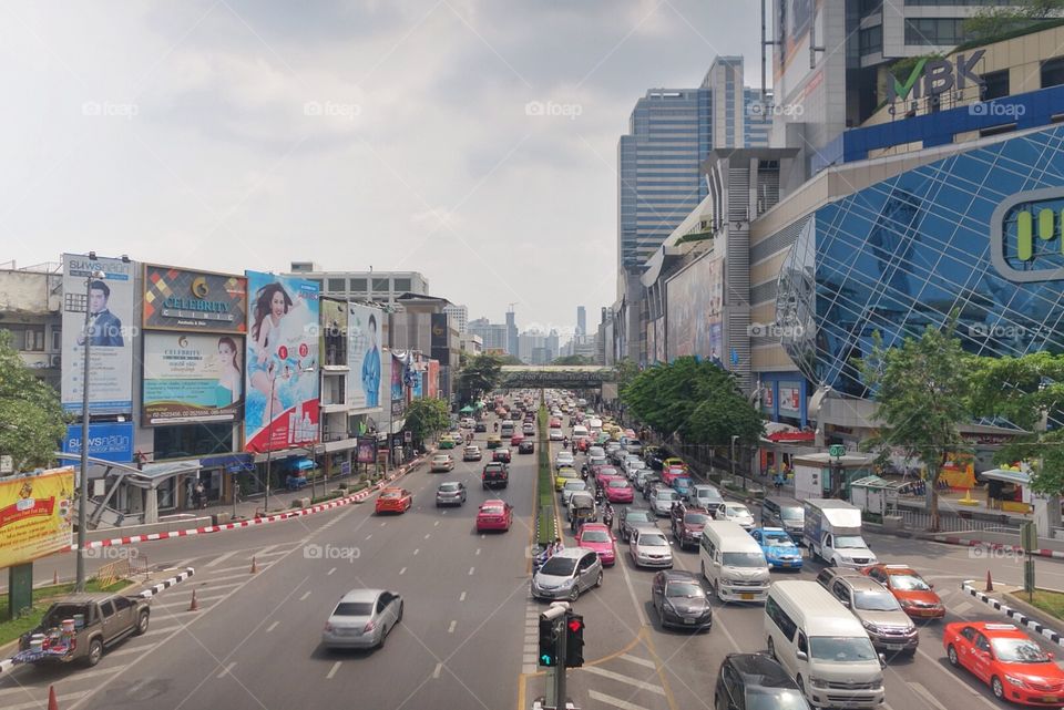 A busy section of road in the heart of Bangkok