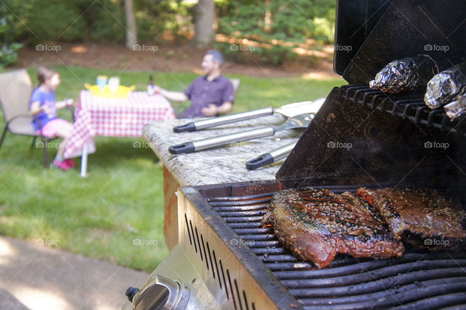 Close-up of steak on barbecue