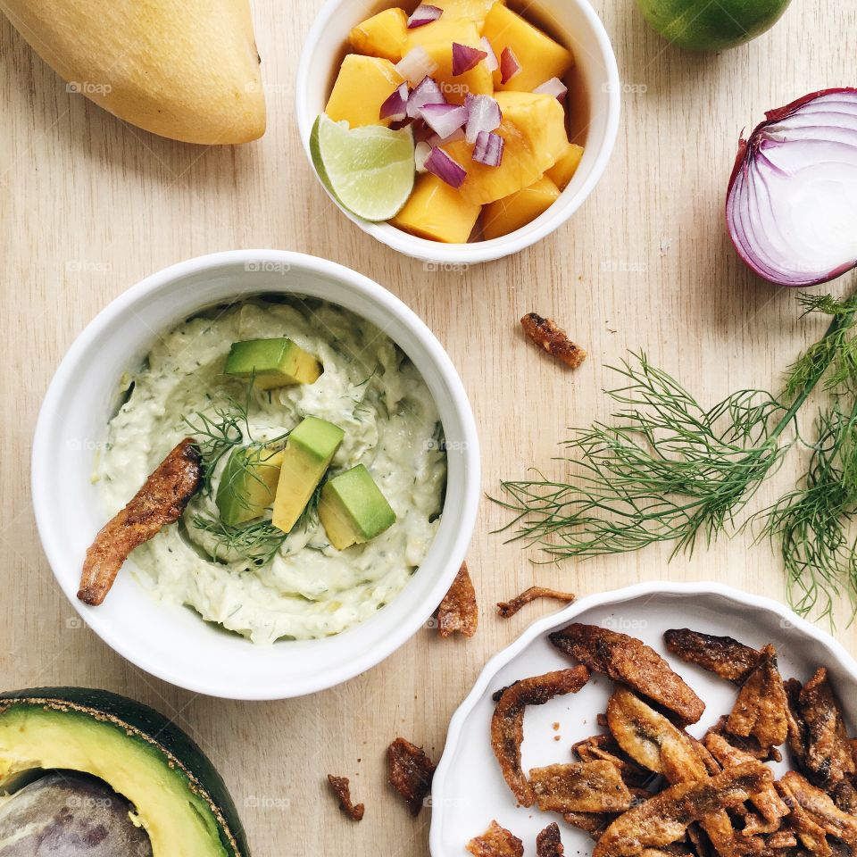 Fried Spicy Anchovy with healthy creamy avocado dip