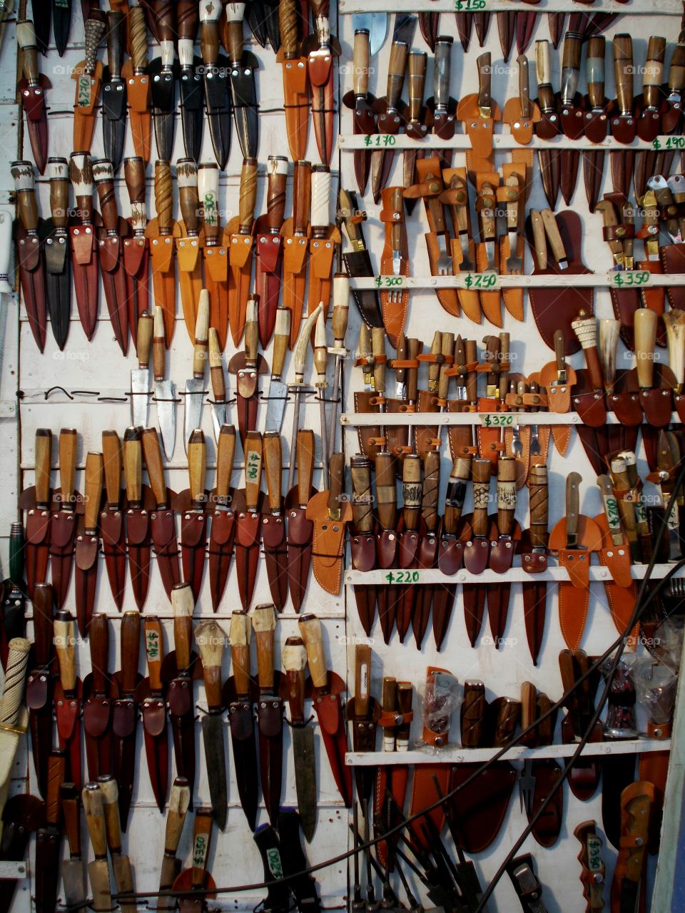 Variety of knifes in shop