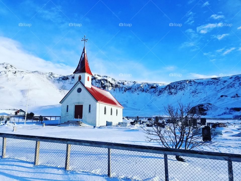 Icelandic church. Reynisfjara Beach, Iceland