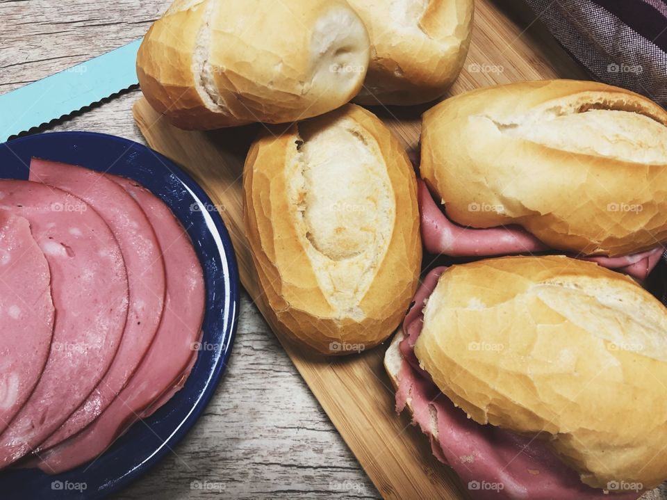 Bread with mortadella