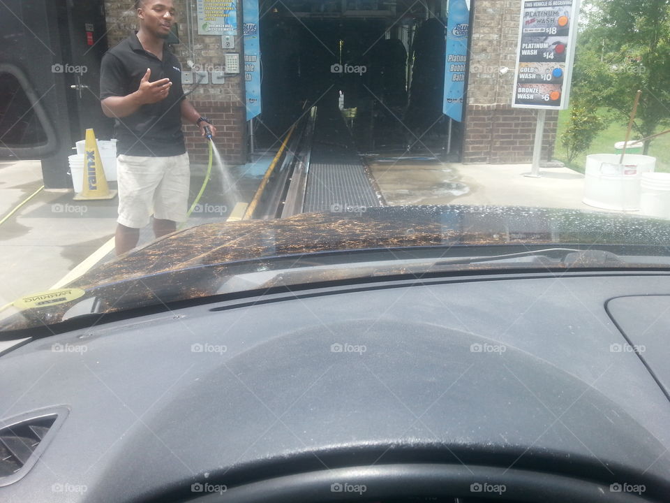 Working at the carwash