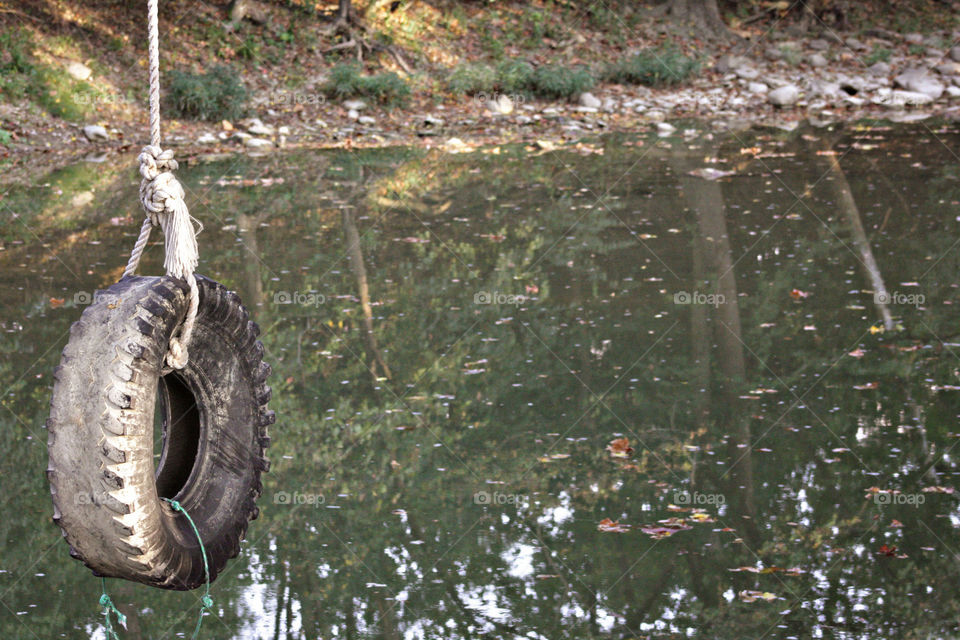 Tire swing reflection off creek