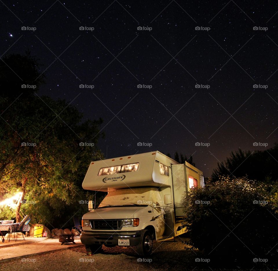 camping RV at night