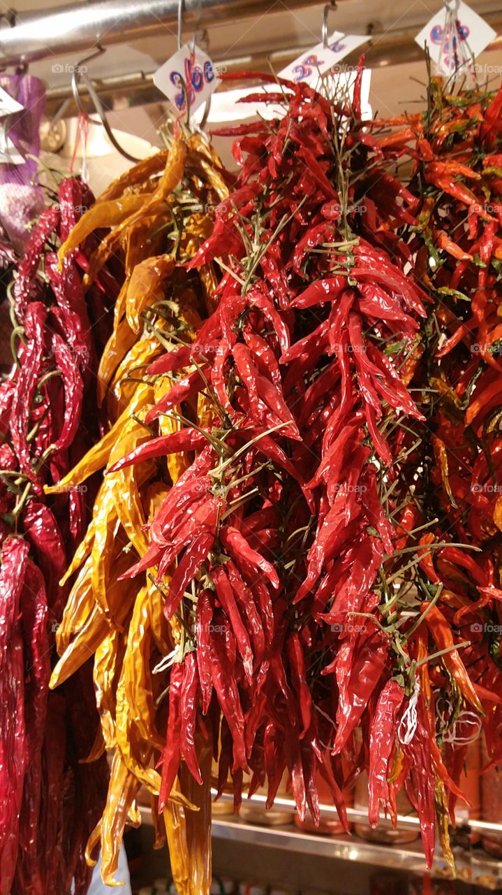 red and hot peppers, bazar in Barcelona