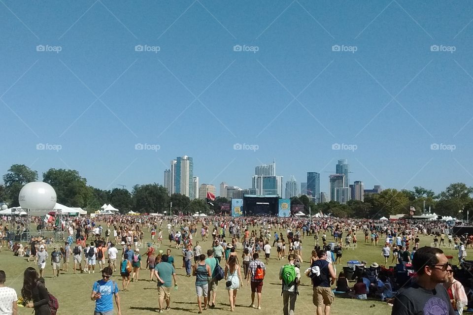 ACL festival . Austin skyline at ACL 2015