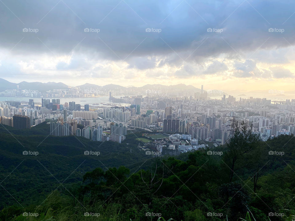 Kowloon Peak, view of Victoria Harbour, Kowloon and Hong Kong island 