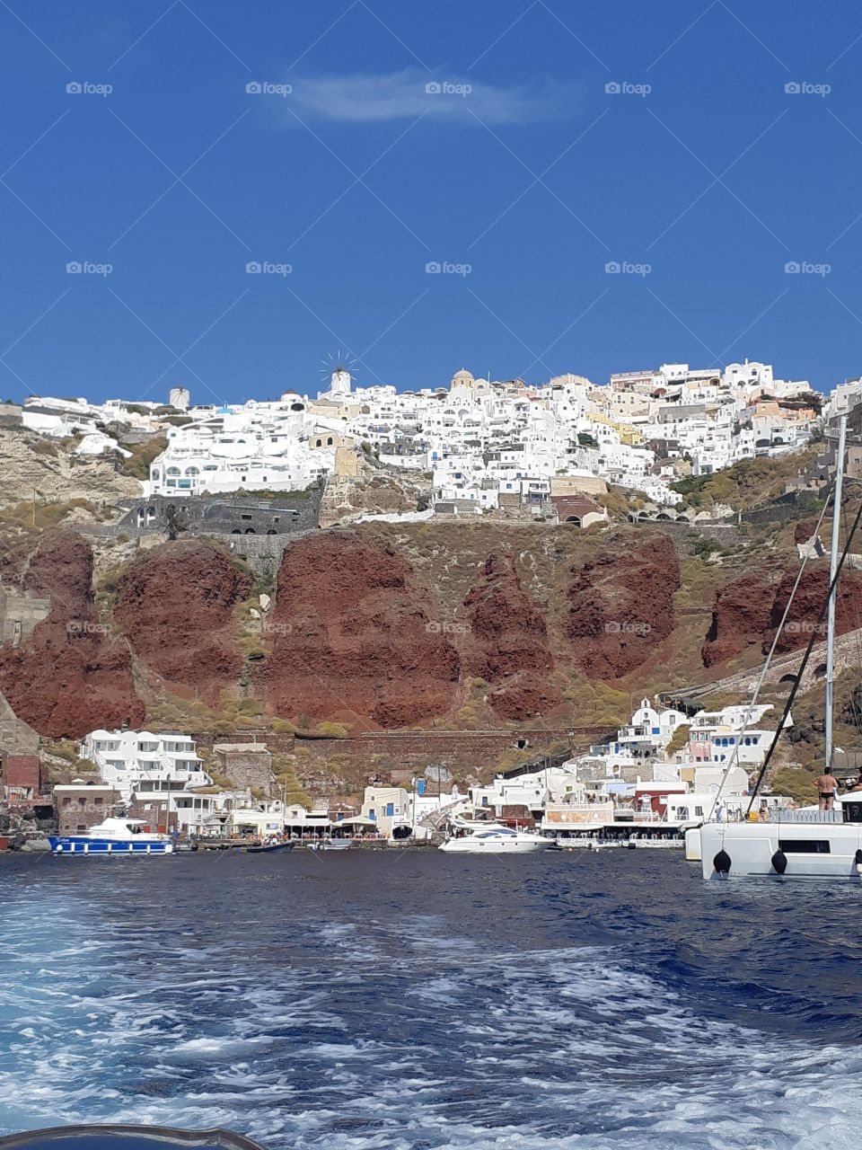 A view from the sea in santorini