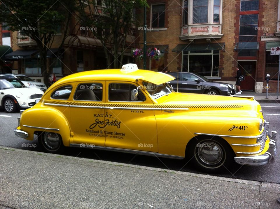 Really cool antique car taxi cab in Vancouver, British Columbia Canada