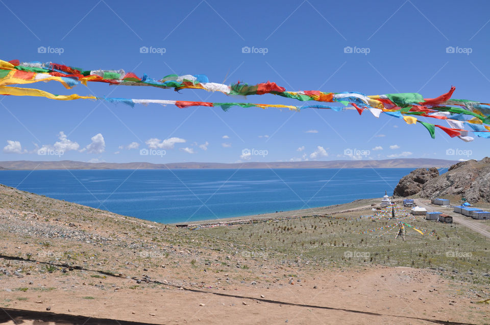 Prayers flags over the lake