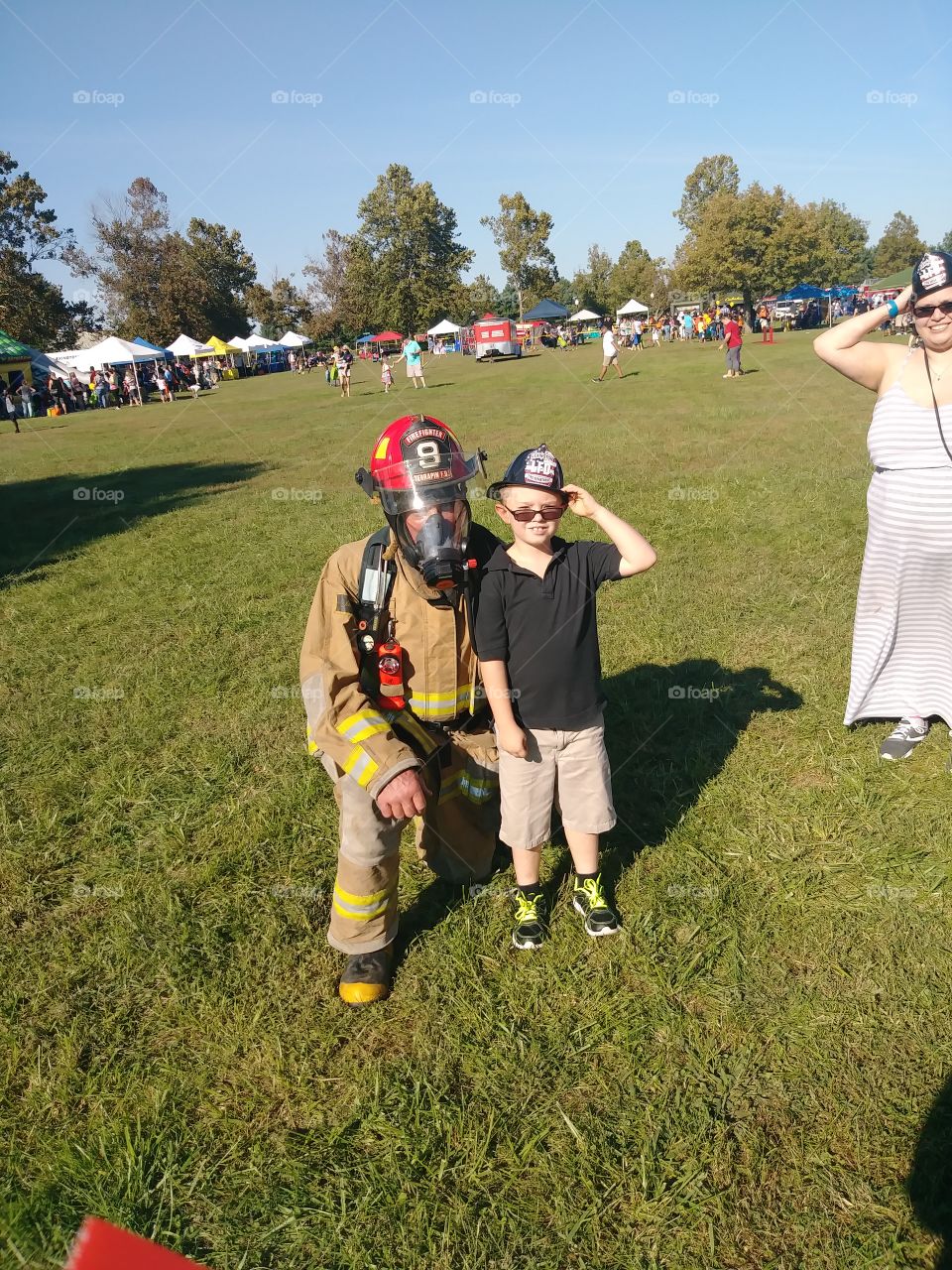 having fun meeting a fire fighter