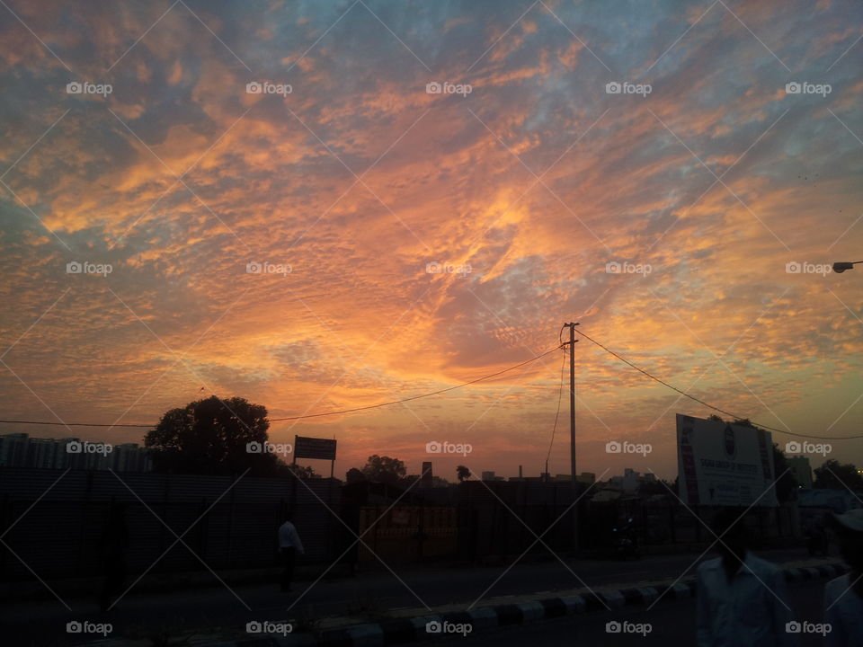 View of city at sunset