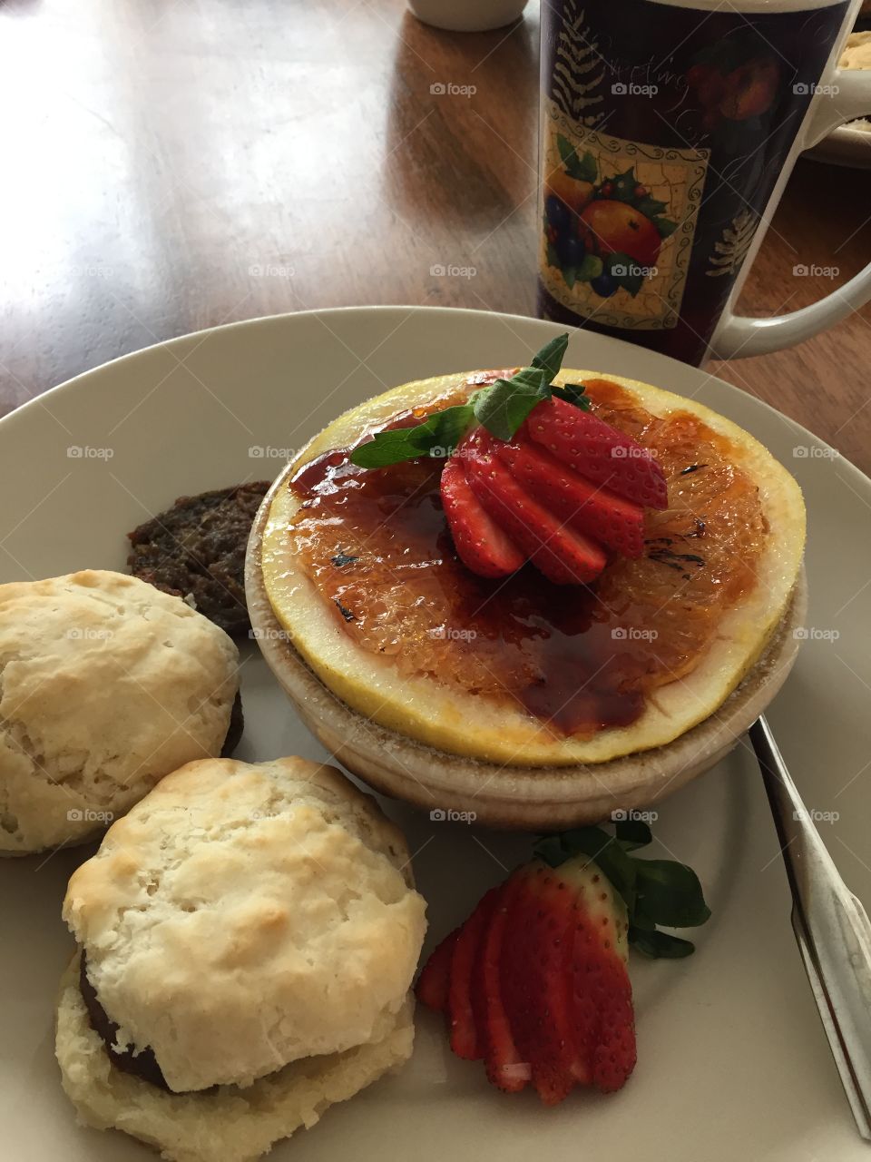 Pomelo Brûlée and Smoked Sausage Biscuits 