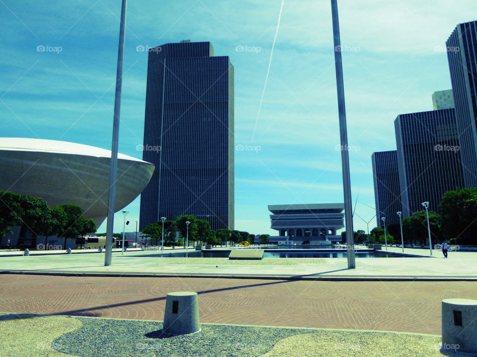 Empire State Plaza, Albany, NY, with cross saturation filter. 